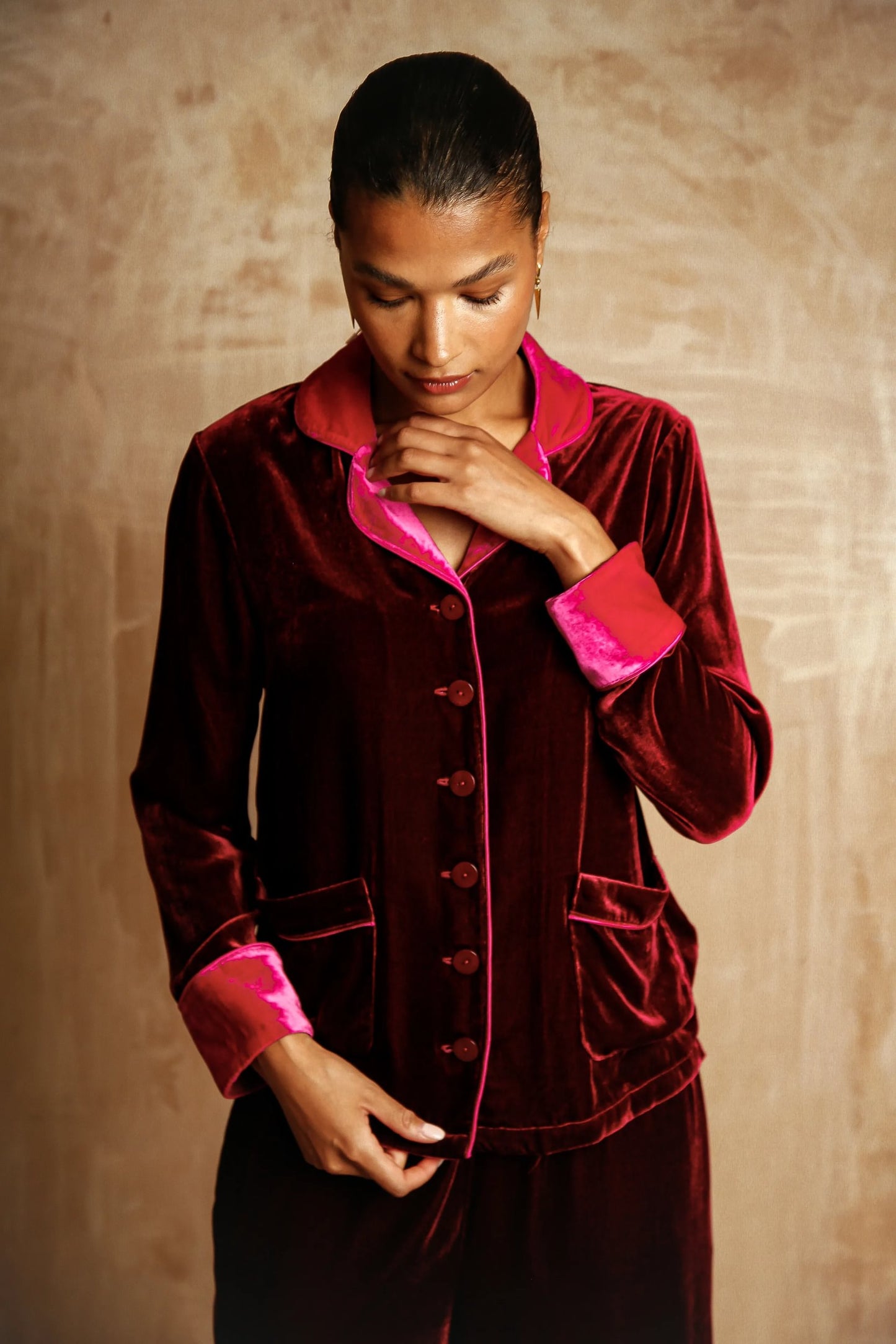 Clara ruby silk-velvet set