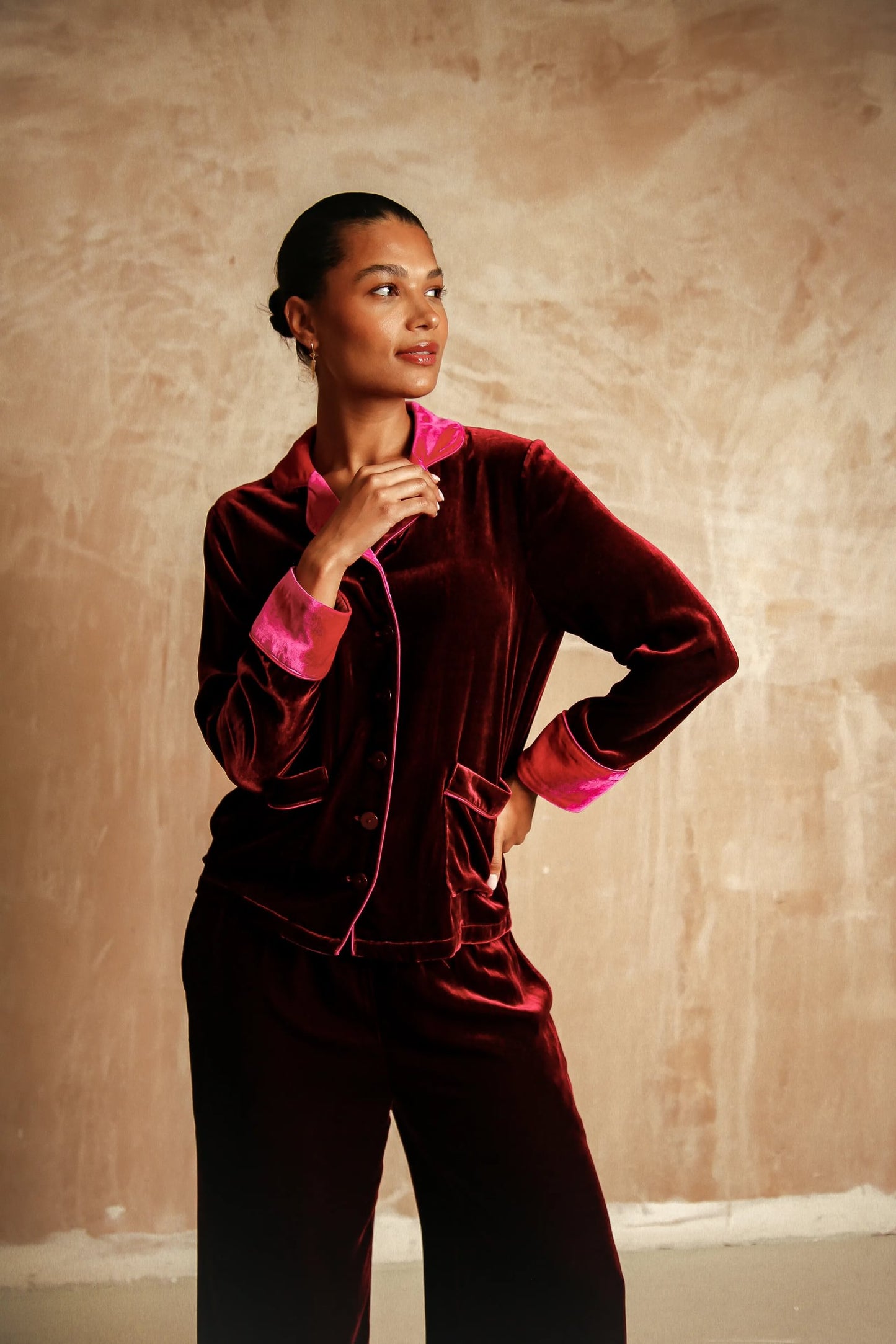 Clara ruby silk-velvet set