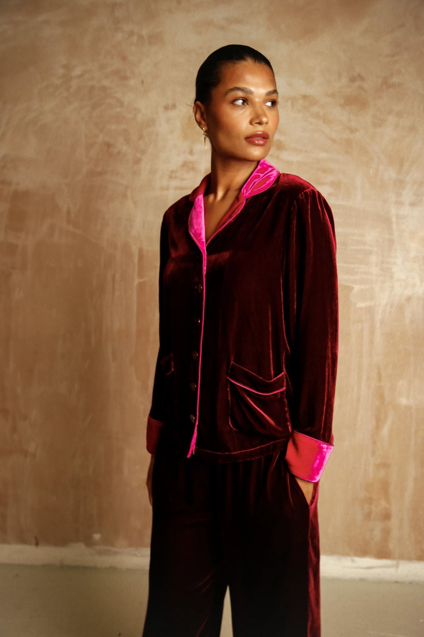 Clara ruby silk-velvet set