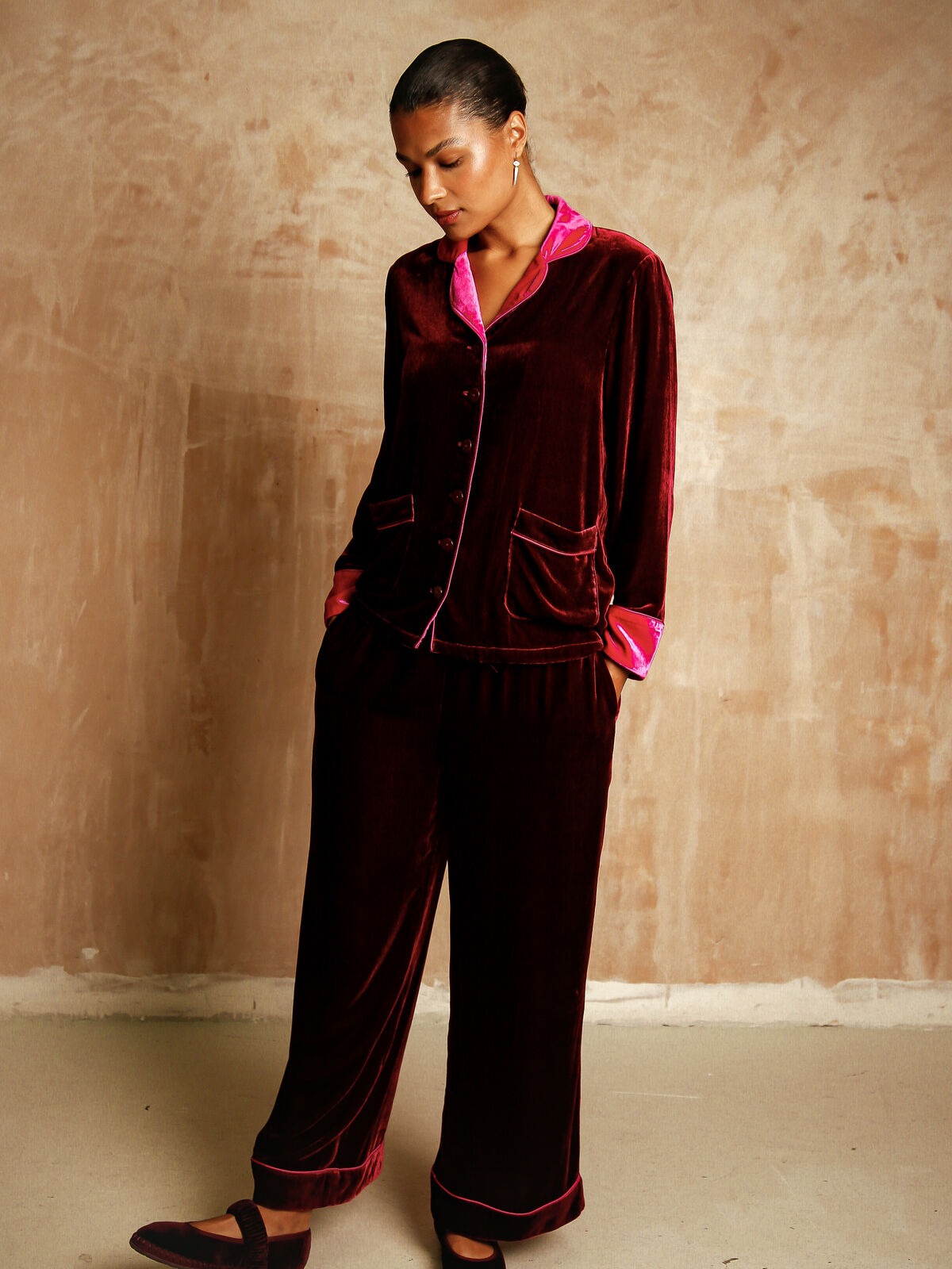 Clara Ruby Silk-Velvet Set