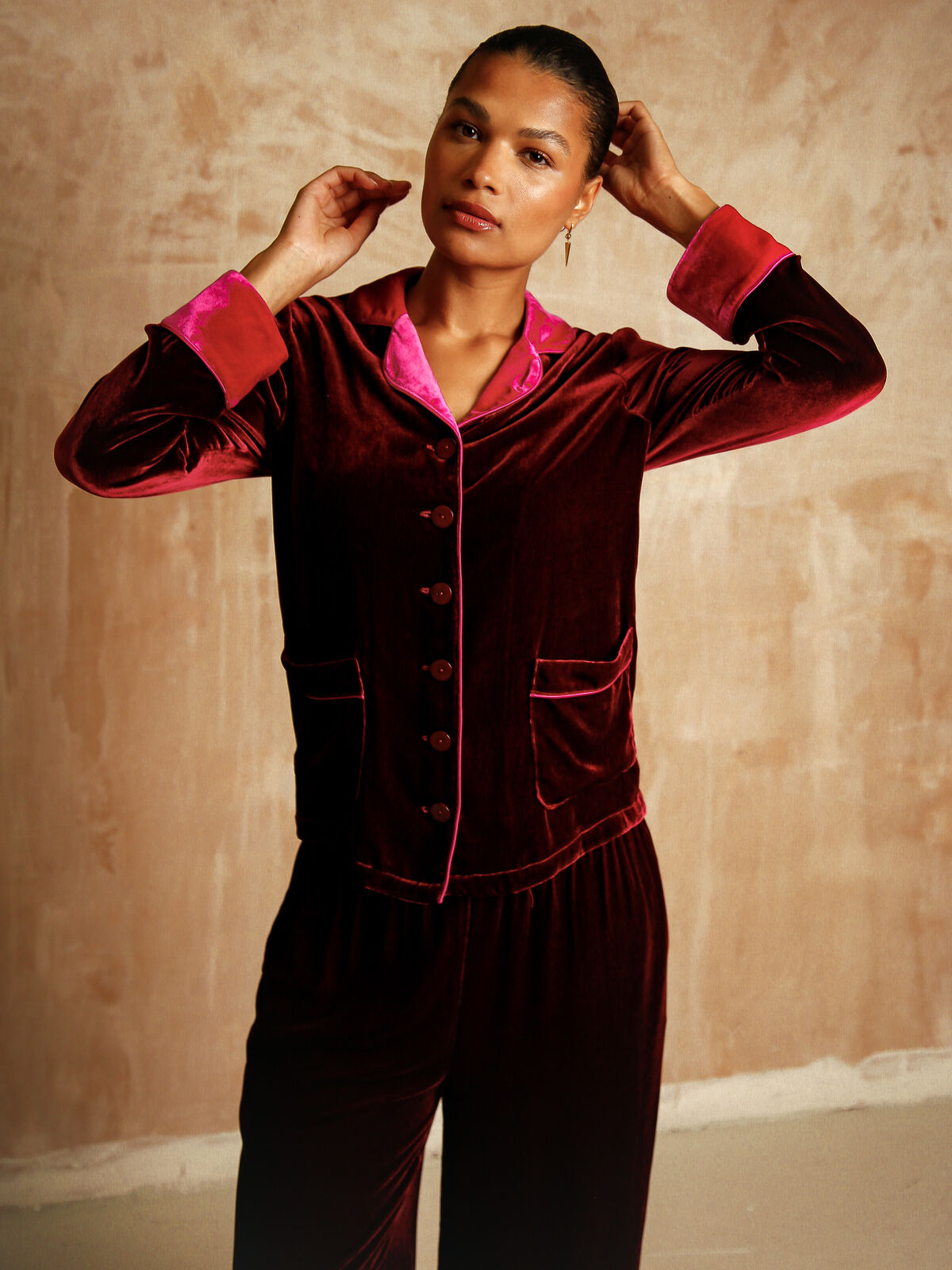 Clara Ruby Silk-Velvet Set