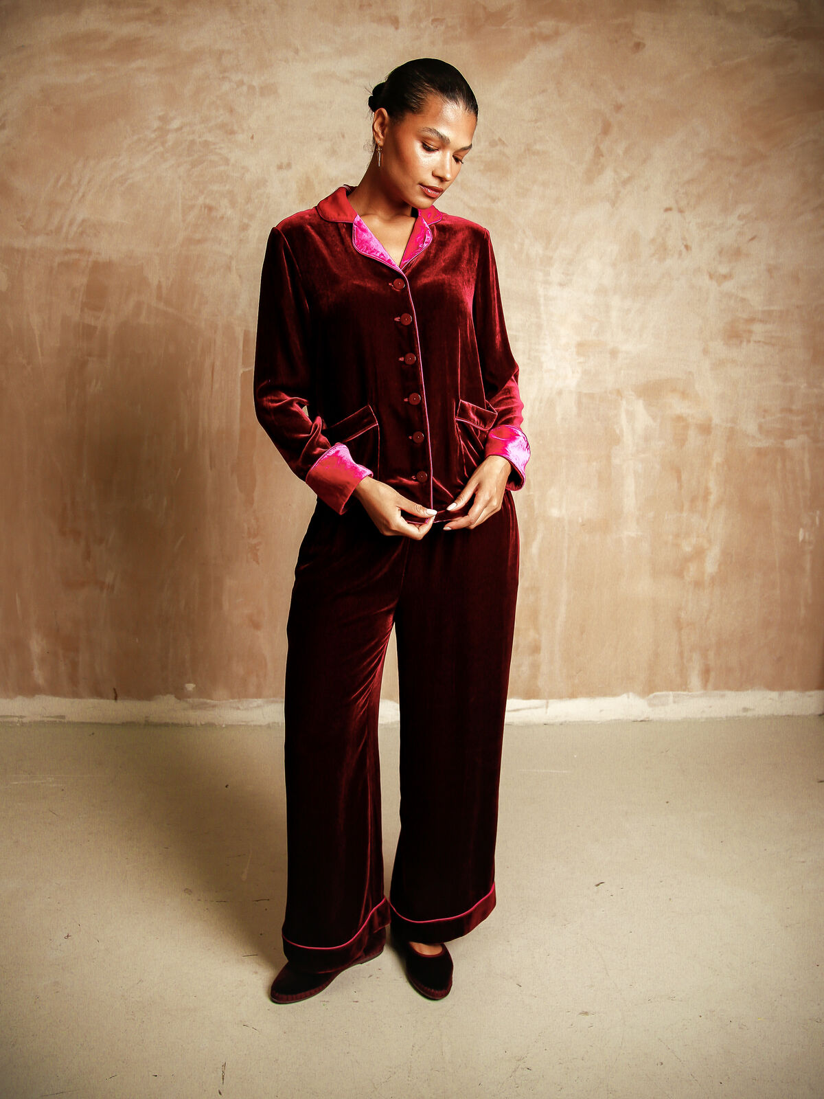 Clara Ruby Silk-Velvet Set