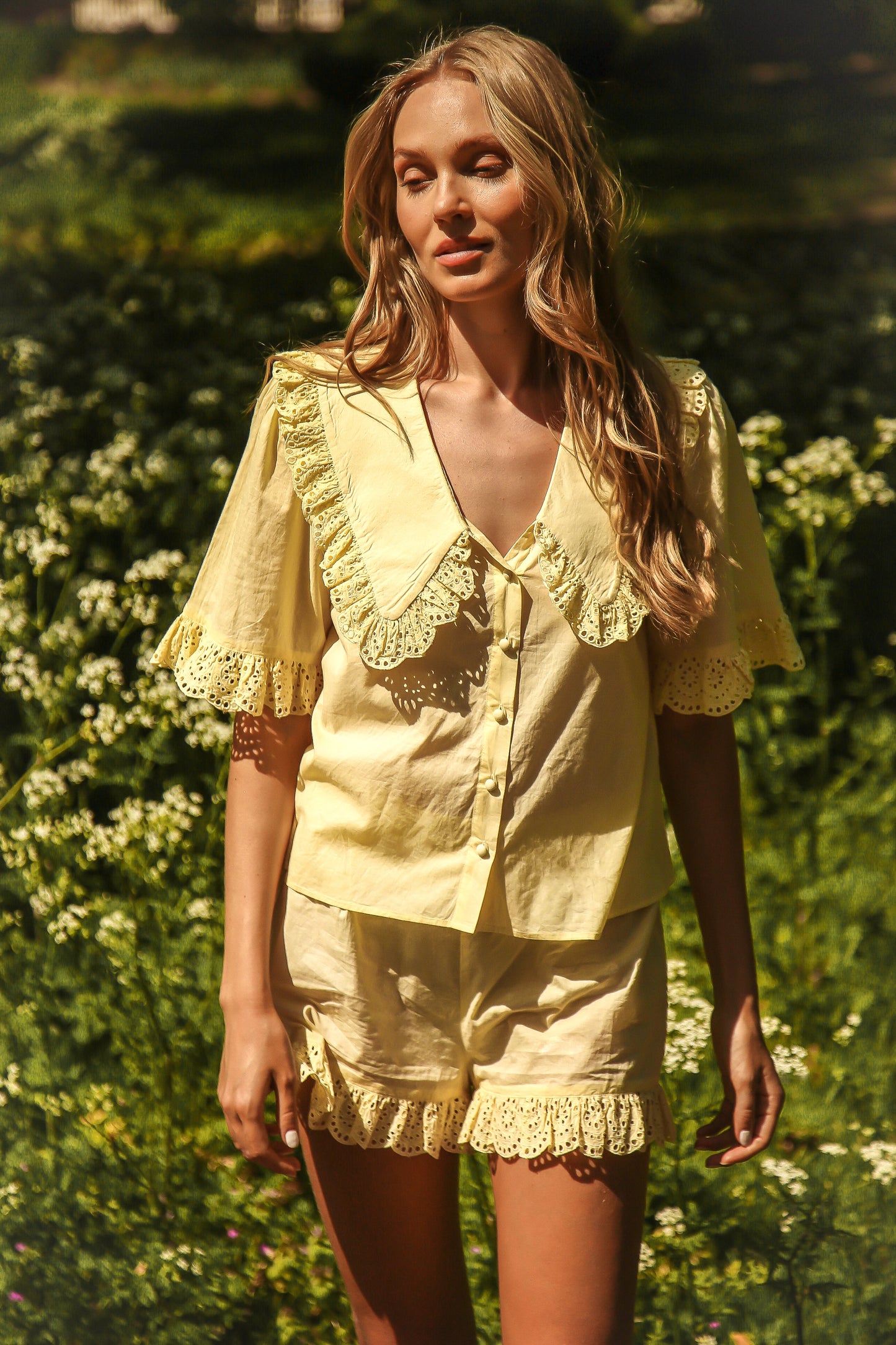 Luna Lemon Broderie Anglaise Cotton Set