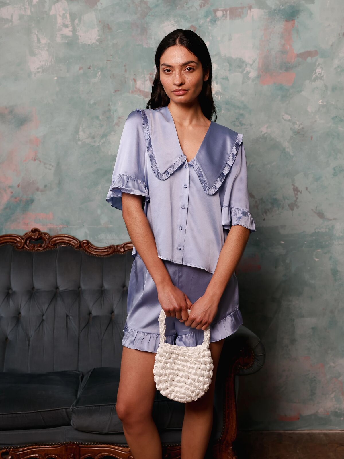 Luna blue silk set