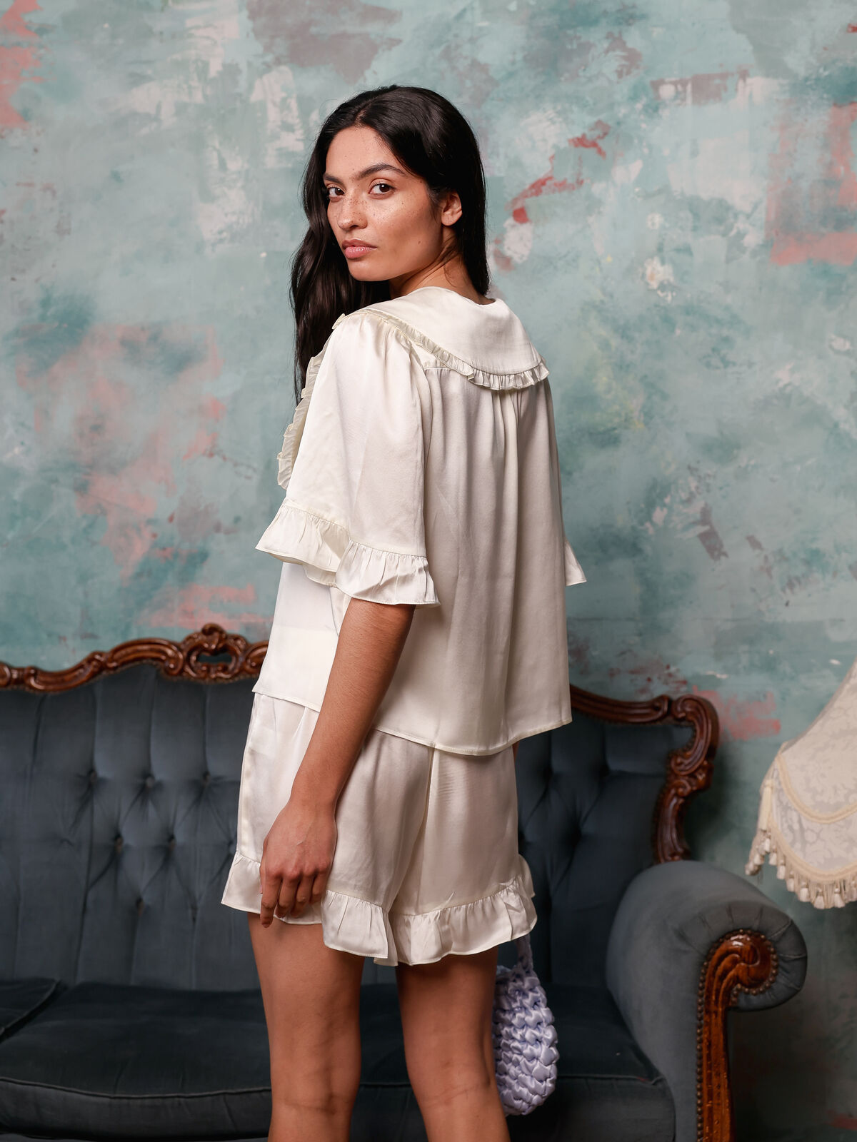 Luna cream silk set