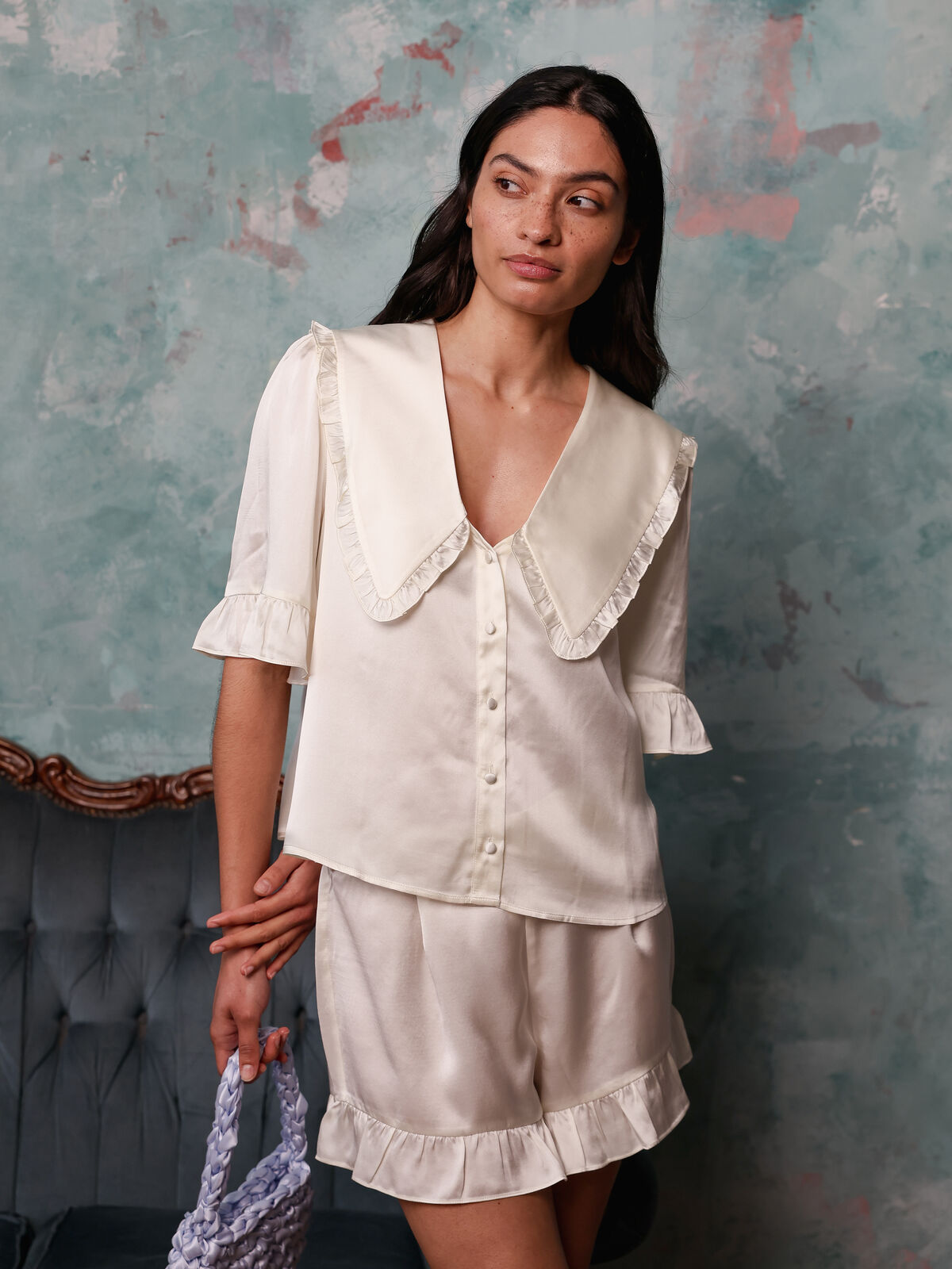 Luna cream silk set