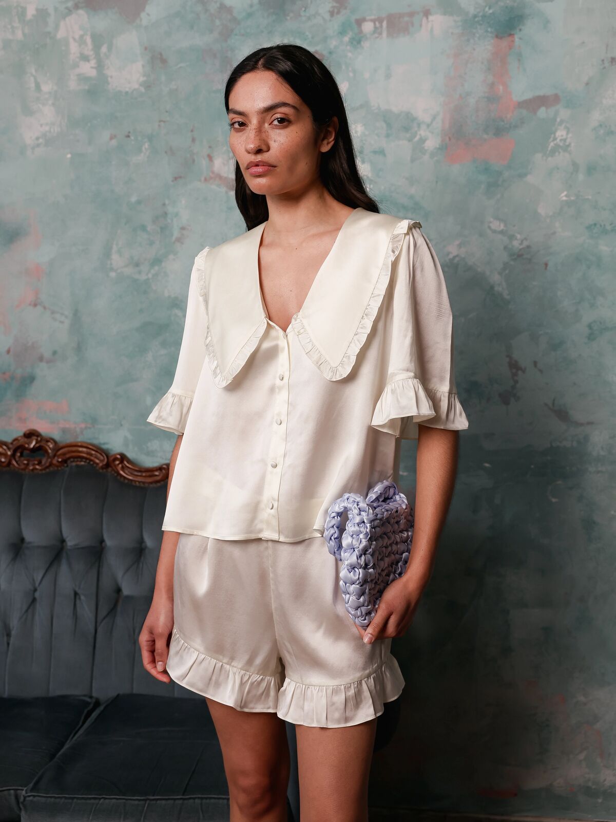 Luna cream silk set