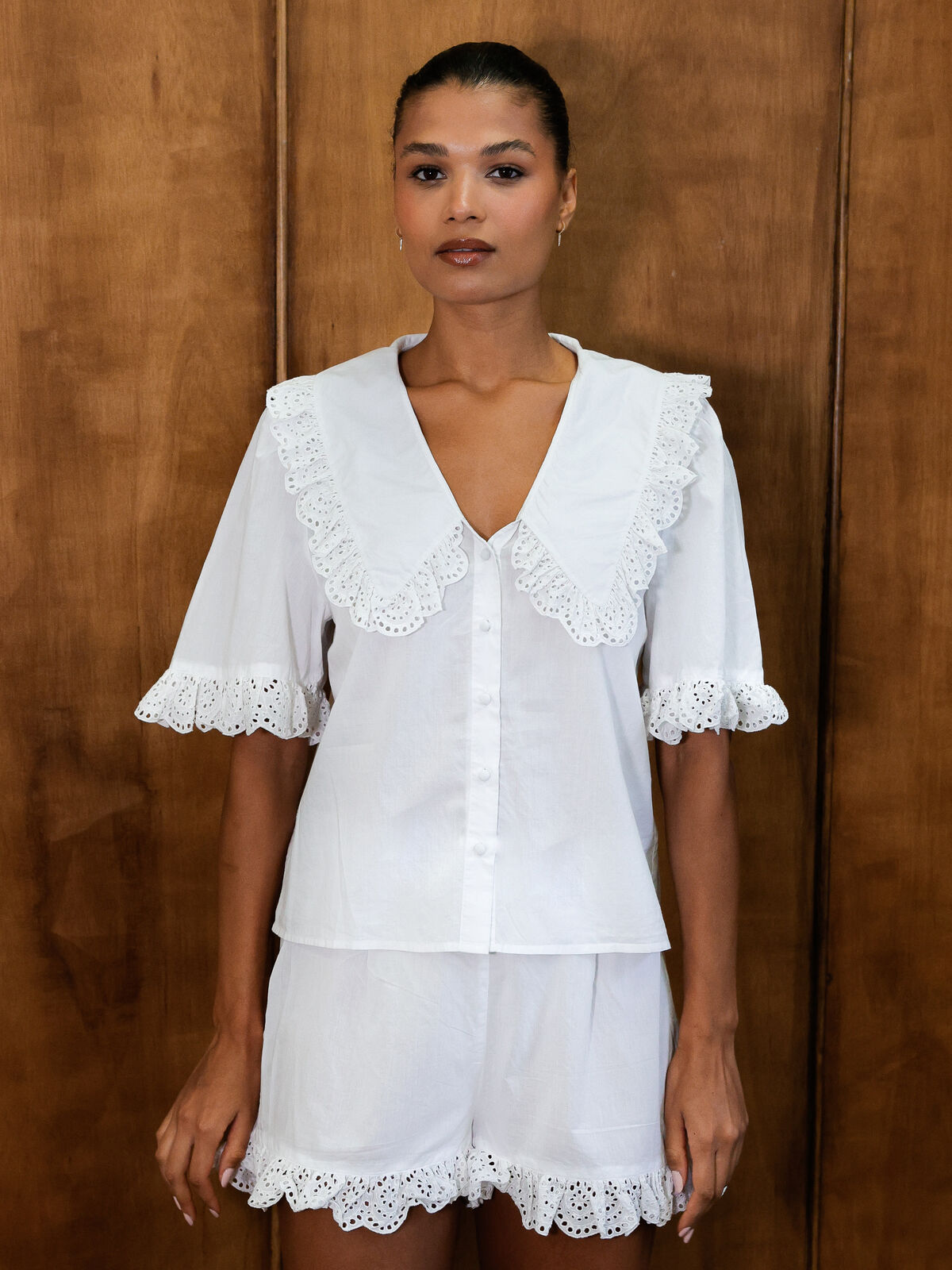 Luna white organic cotton broderie set