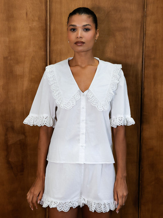 Luna white organic cotton broderie set