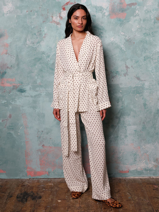 Rizzo cream polka dot smoking suit