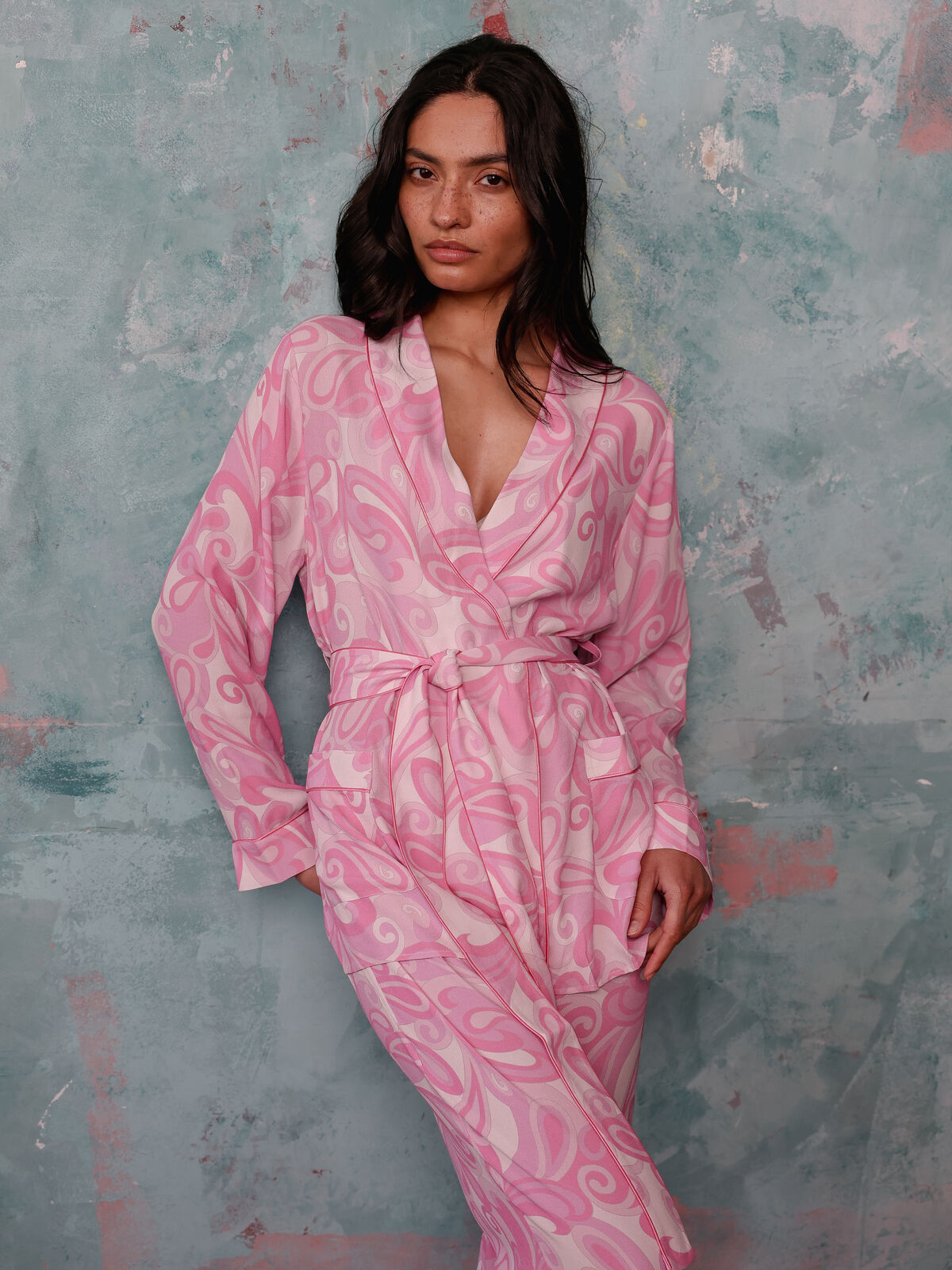 Rizzo pink swirl smoking suit