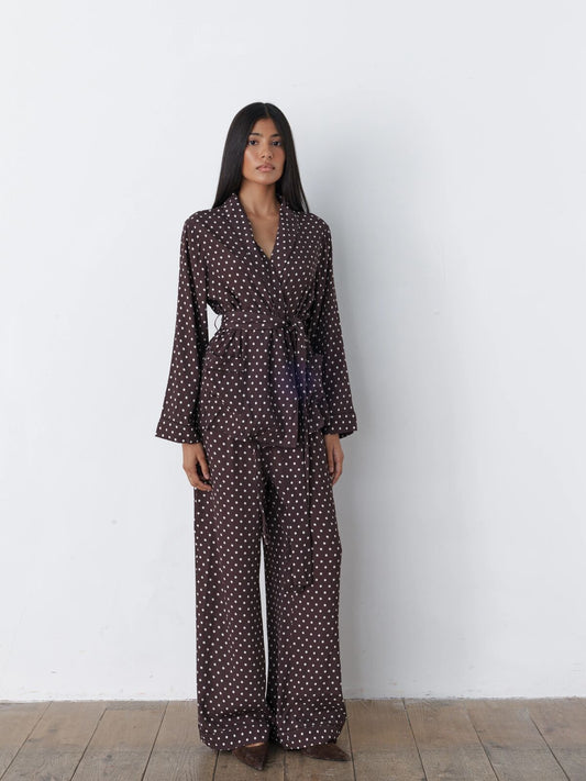 Rizzo brown polka dot smoking suit