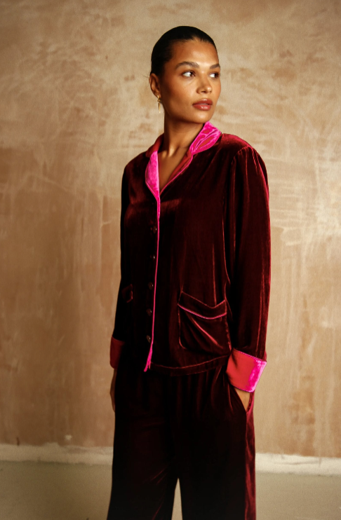 Clara silk-velvet ruby sample