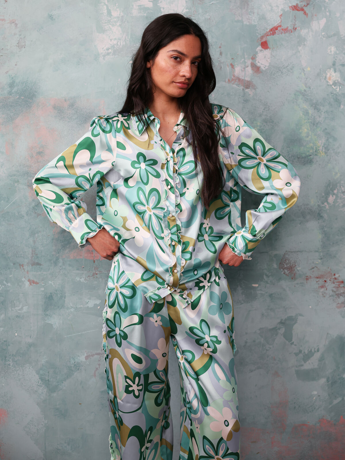Vogue Green Floral Silk Trouser