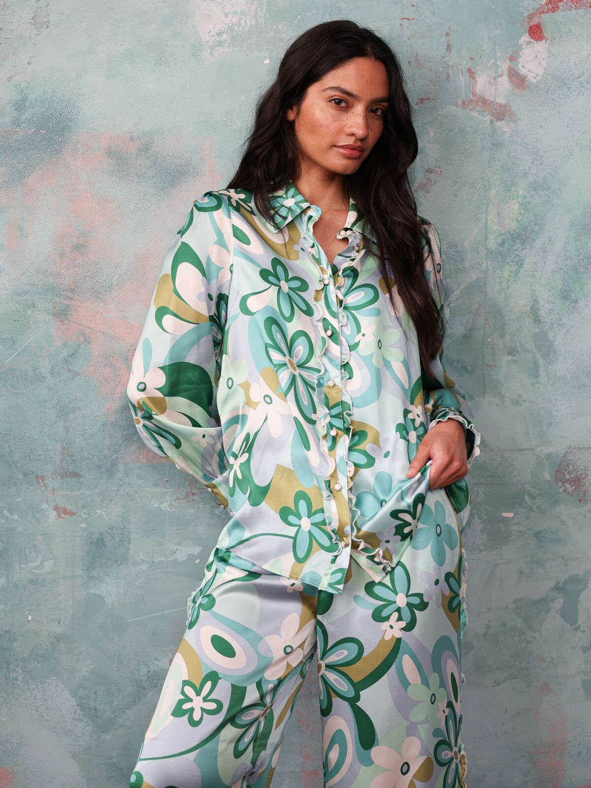 Vogue Green Floral Silk Shirt