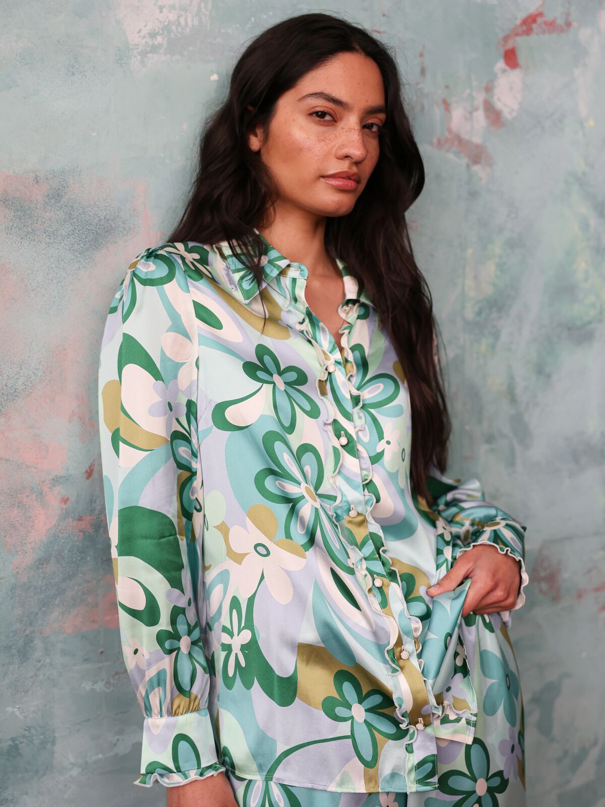 Vogue Green Floral Silk Shirt