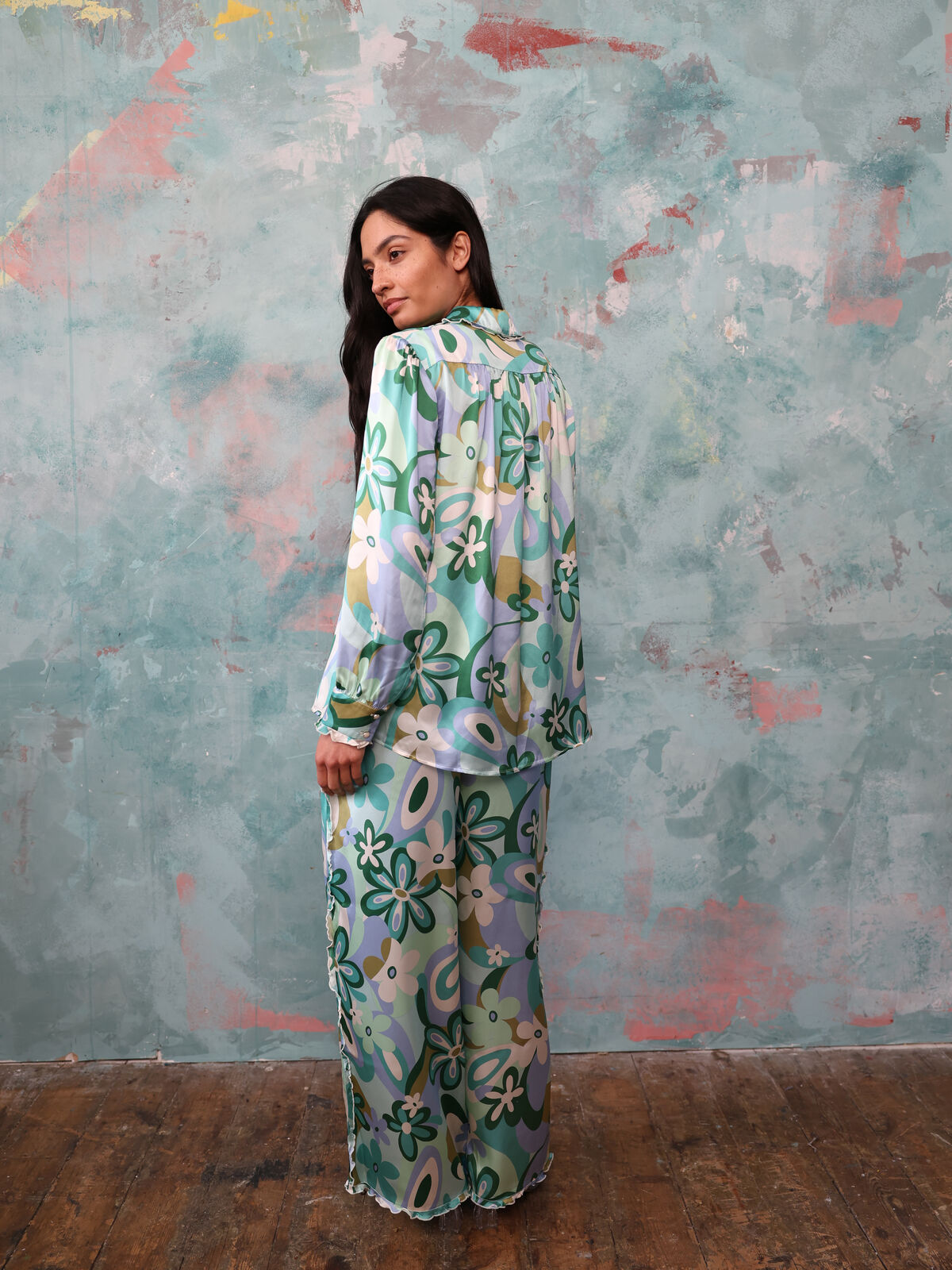 Vogue Green Floral Silk Trouser