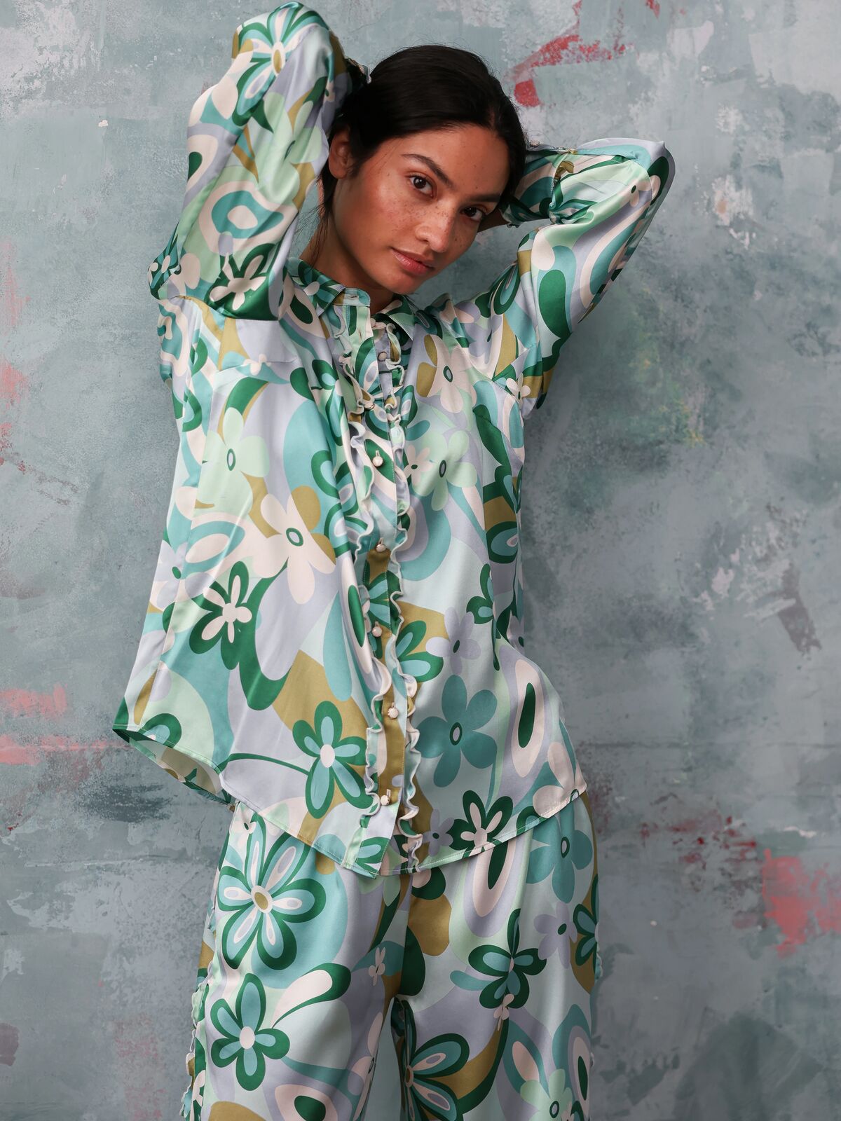 Vogue Green Floral Silk Shirt