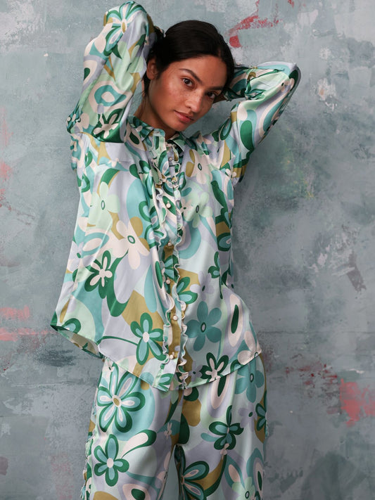 Vogue Green Floral Silk Shirt