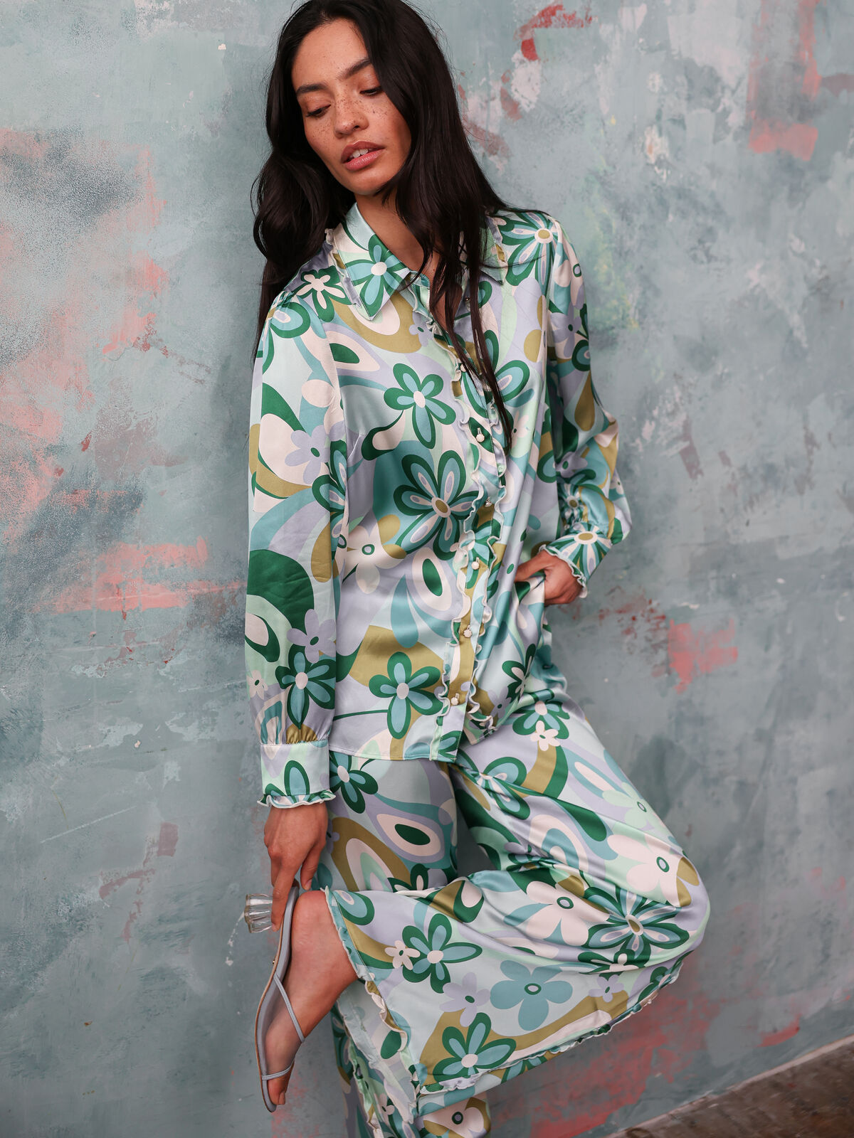 Vogue Green Floral Silk Trouser