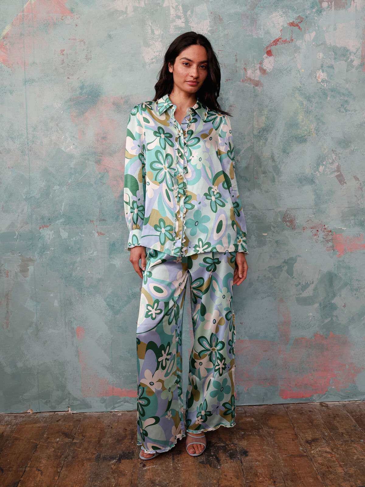 Vogue Green Floral Silk Trouser