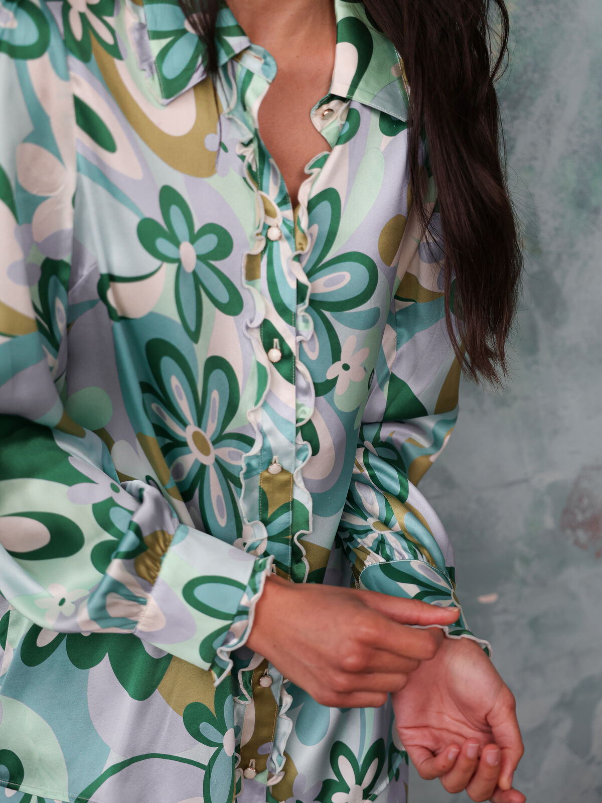 Vogue Green Floral Silk Shirt