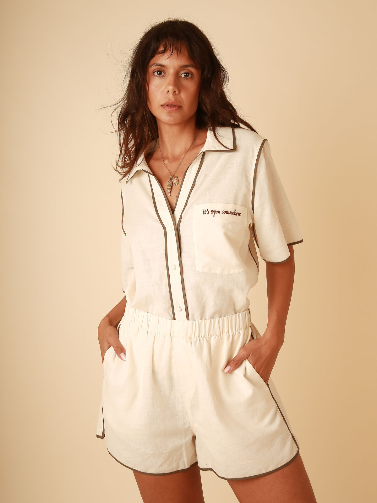 Matilda Cream Linen Embroidery