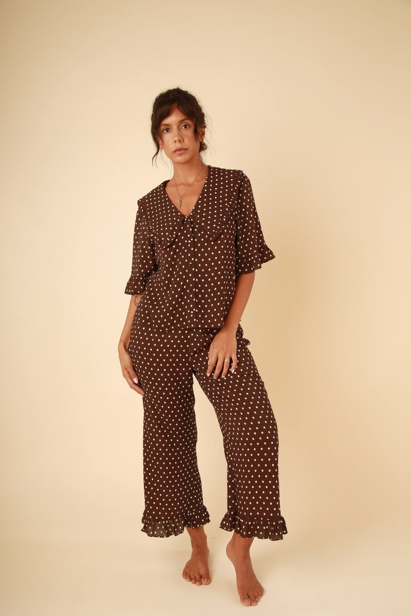 Selene Brown Polka Dot Set