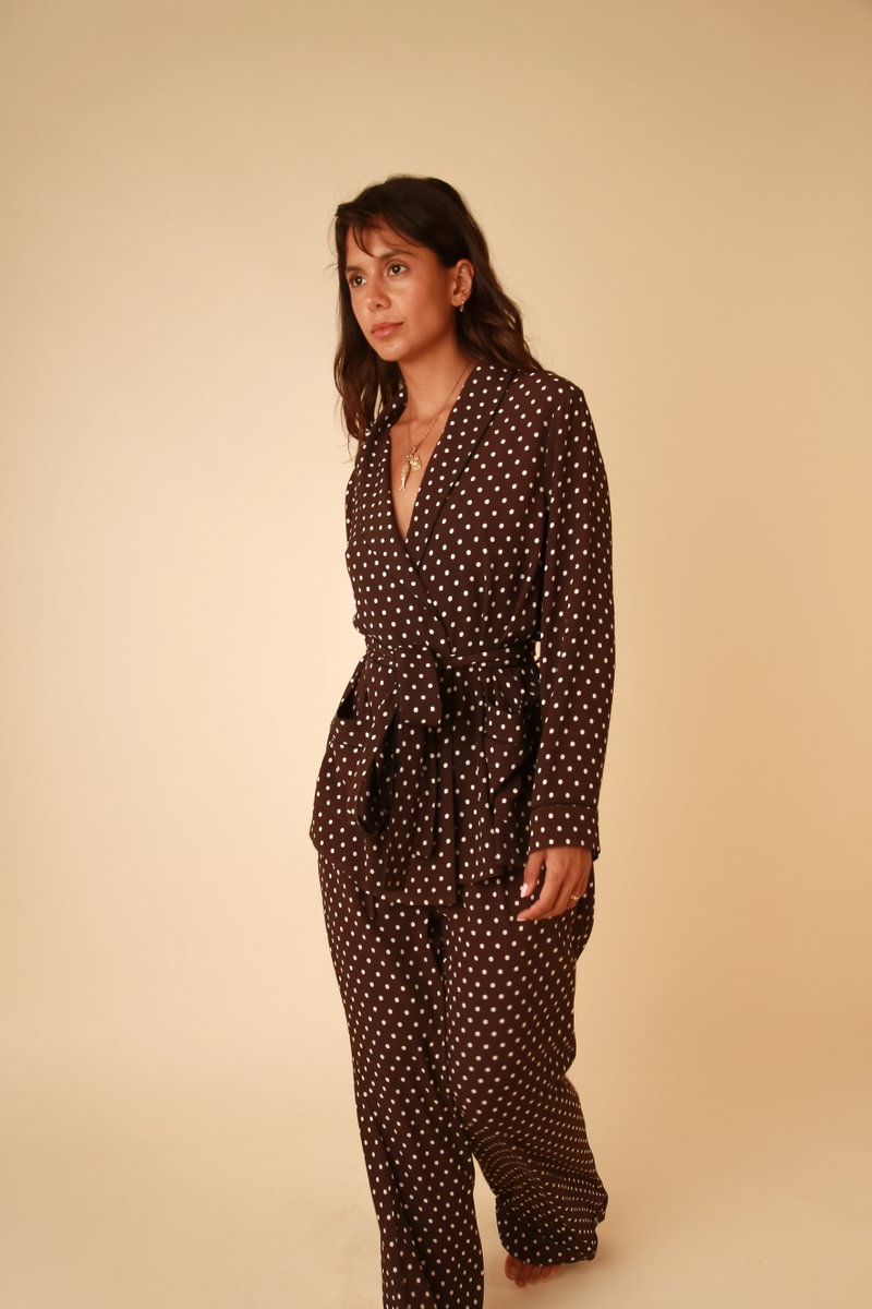 Rizzo Brown Polka Dot Smoking Suit