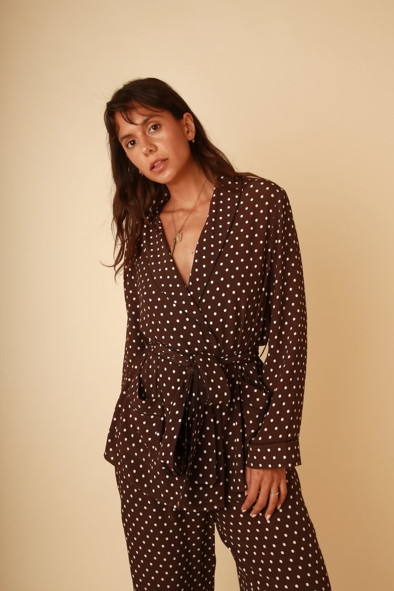 Rizzo Brown Polka Dot Smoking Suit